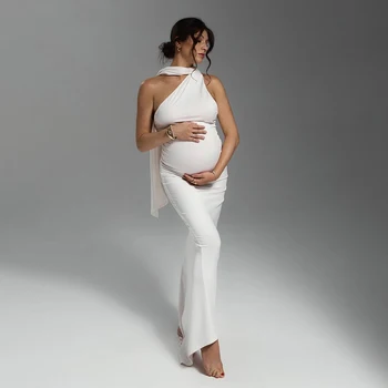 Maternity Backless Sexy Bodycon Sleeveless Long Dress Formal Pregnant Women Gown for Photoshoot Baby Shower