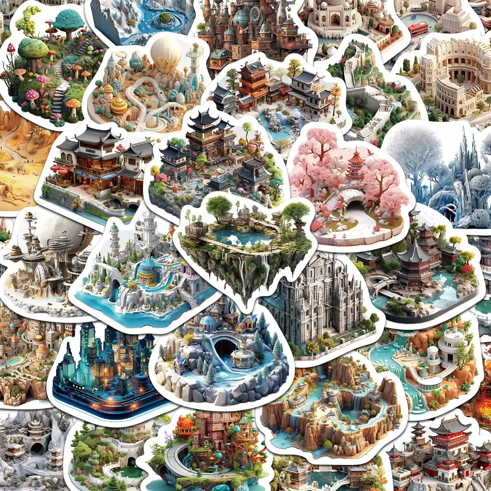 10/30/50PCS Cute Cartoon Building 3D World Stickers INS Style Decals Toy DIY Laptop Guitar Bicycle Waterproof Cool Sticker Toys