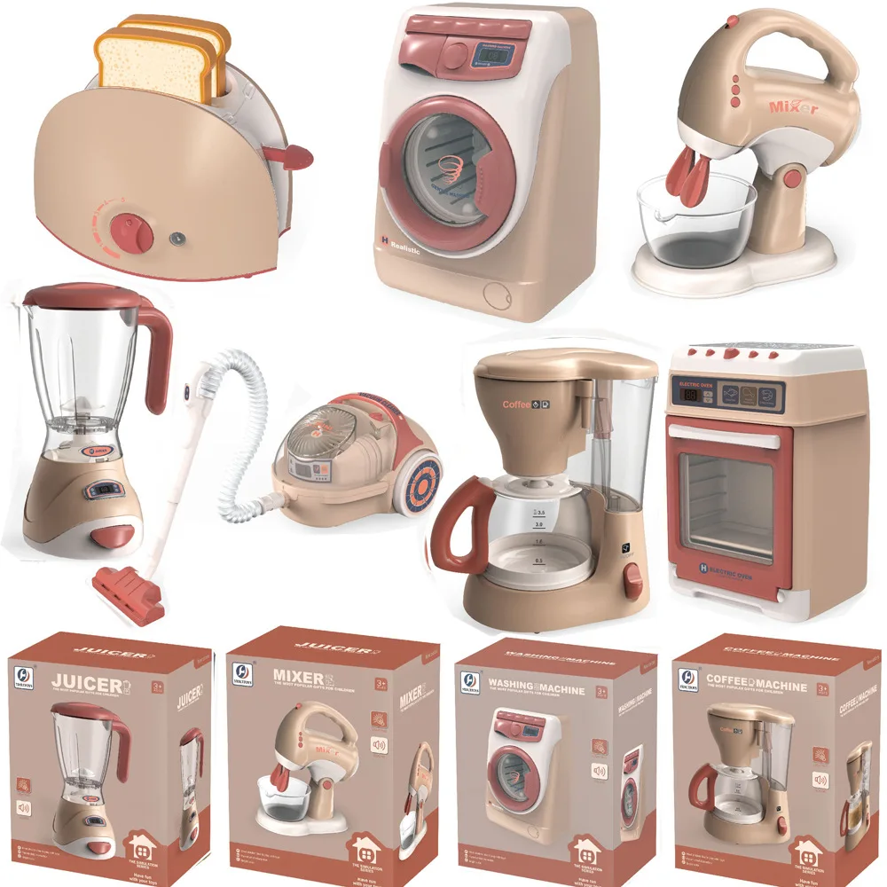 Mini Children's Household Appliances Kitchen Toys Pretend Play Washing Machine Vacuum Cleaner Toy Toaster Cooker Toys Girls Boys