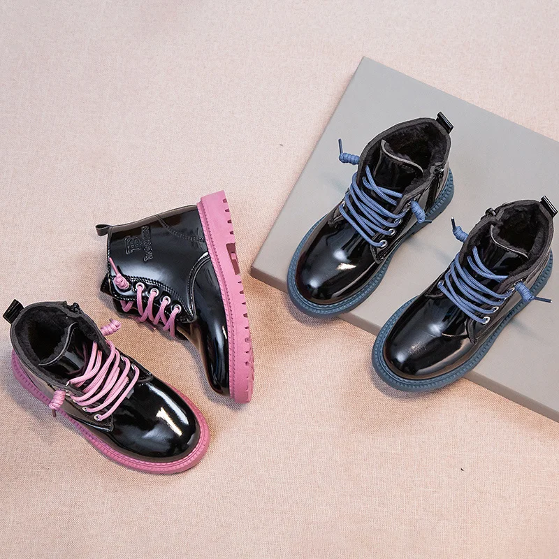 Mädchen-Stiefel, Schnür-Winter-Stiefeletten für kleine Mädchen, Plüsch-Schneestiefel, wasserdichte, rutschfeste Winterschuhe_voghion.com