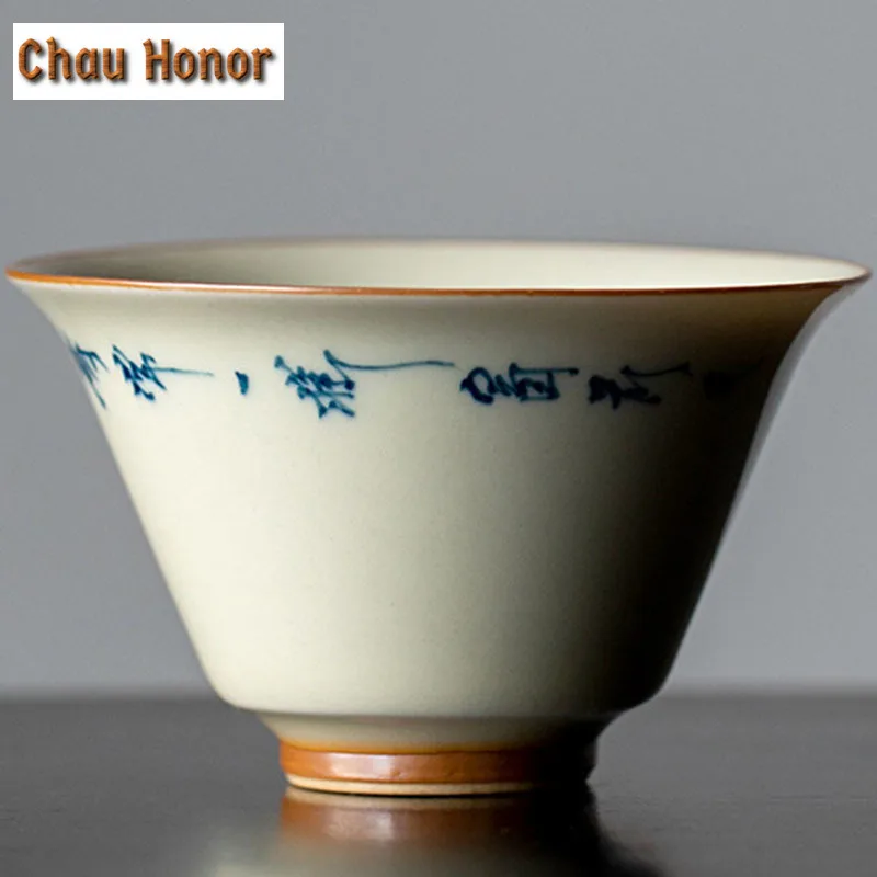 2pc/set 40ml Retro Pure Handwritten Cold Nights Ceramic Tea Cup Household Plant Ash Small Cup Chinese Master Crockery Single Cup