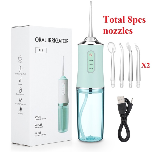 Irrigator Portable Dental Water Flosser USB Rechargeable Water Jet Floss Tooth Pick 4 Jet Tip 220ml 3 Modes IPX7 1400rpm