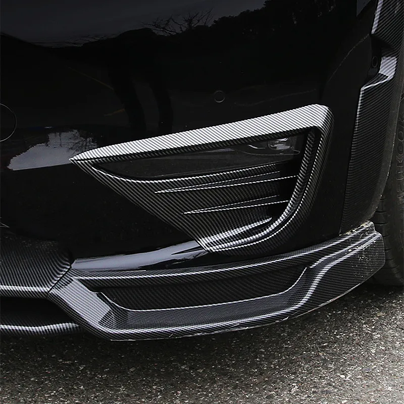 Tesla Model Y ABS Black Carbon Fog Lamps Shade Car Front Fog Light Hoods Eyebrow Eye Wind Knife Cover Trim car accessories
