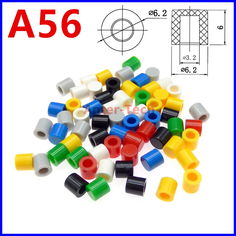 50Pcs/ batch A56 plastic cap 6x6mm touch button Switch Cap Kit 6*6mm switch Red black blue green white gray yellow color buttons
