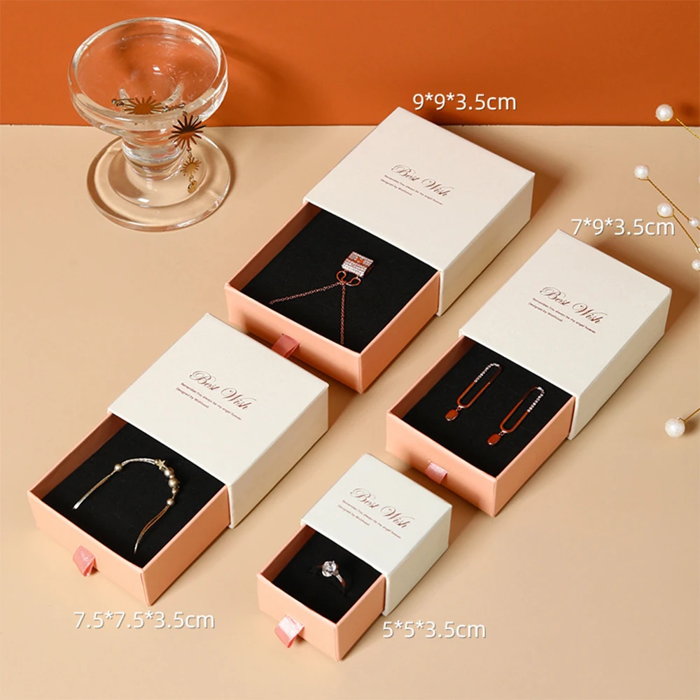 24pcs Bulk White Black Pink Boxes Small luxury Cardboard Paper Sliding Drawer Gift Greetings Boxes Necklace Earrings Rings Box