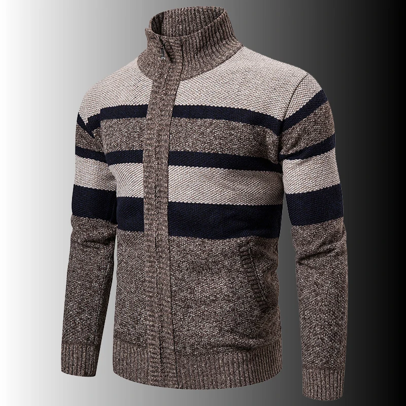 

New Men's Winter Thick Fleece Sweater Jackets Fashion Striped Knitted Cardigan Male Autum Slim Fit Baseball Sweatercoat Clothing