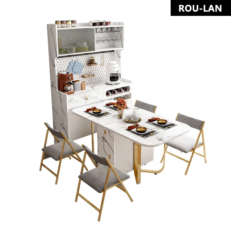Multifunctional Dining Sideboard With Retractable Folding Dining Table And Chairs Combination Small Table Sideboard