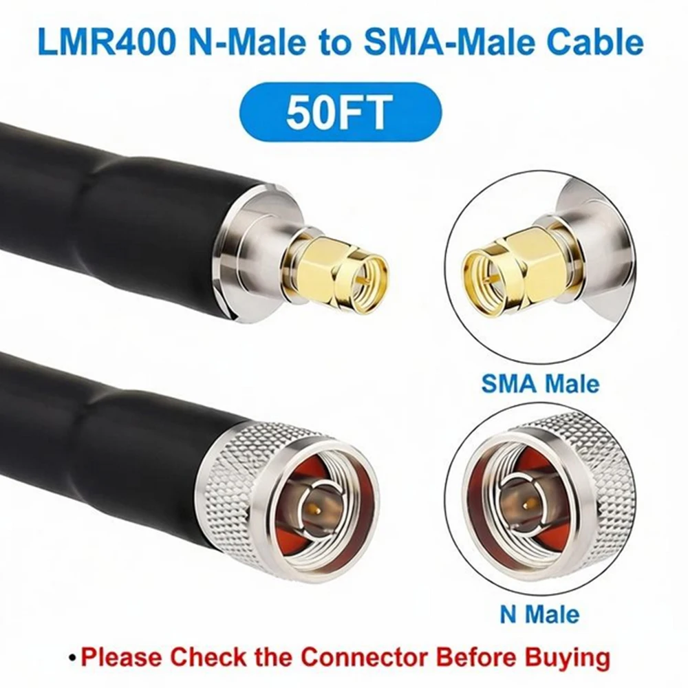 كابل LMR400 من نوع SMA إلى N، موصل N ذكر إلى SMA ذكر، كابل تمديد منخفض الفقد 50 أوم
