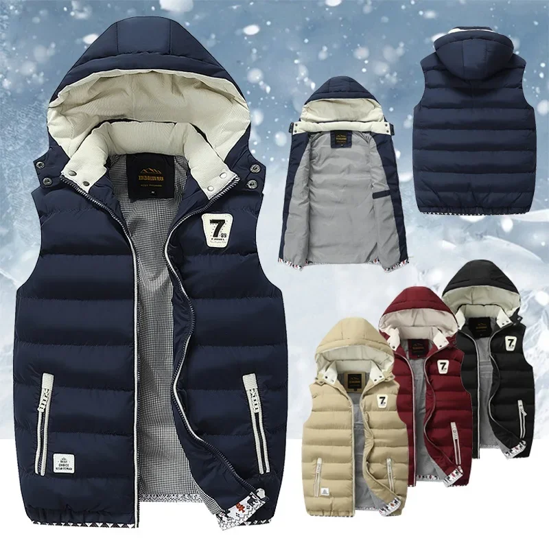Men Winter Vests Detachable Down Vest Casual Waistcoat Sleeveless Jackets Male Hooded Vest Outwear Warm Coats Windproof 5XL