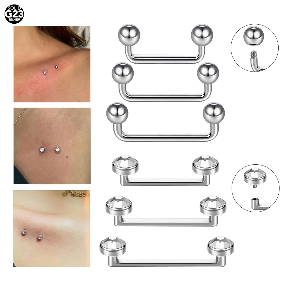 1Pc Titanium 4Mm Crystal Gem Dermal Surface Piercing Con Bilanciere 14G Skin Diver Micro Dermal Anchor Bar Piercing Gioielli Da Donna