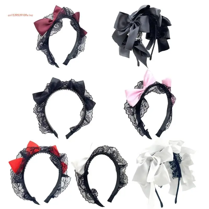 

Womens Maid Cosplay Hair Hoop Gothic Headband Black Lace Hair Accessory