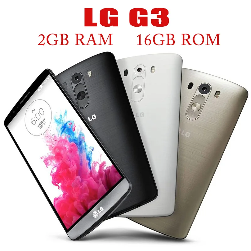 

Original Unlocked LG G3 D855 4G LTE Mobile 5.5'' 2GB RAM 16GB ROM 13MP+2.1MP Cell Phone Rear Camera Quad Core Android Smartphone