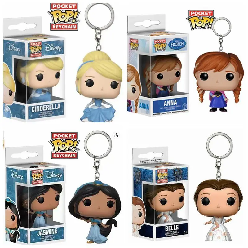thumbnail image 2 of FUNKO Pop Llavero Princesa Frozen Anna Muñeca Bella Ariel Rapunzel Cenicienta Jasmine Maui Figura de PVC Colección Modelo Juguetes Cadena, 2 of 5