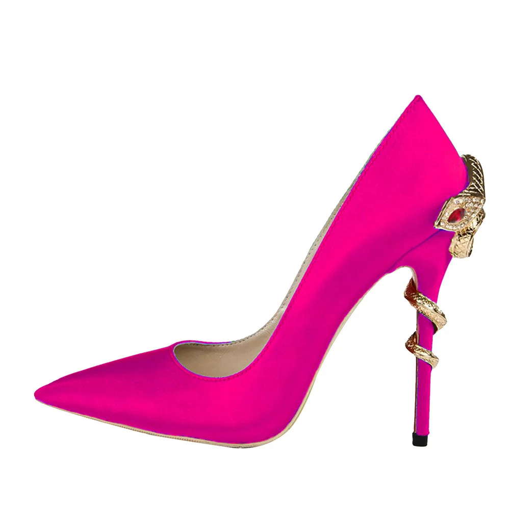 

Silk Women Shallow Pumps Snake Winding Rhinestones Super High Thin Heels Mature Dress Party Shoes Female Metal Decor Basic Shoes