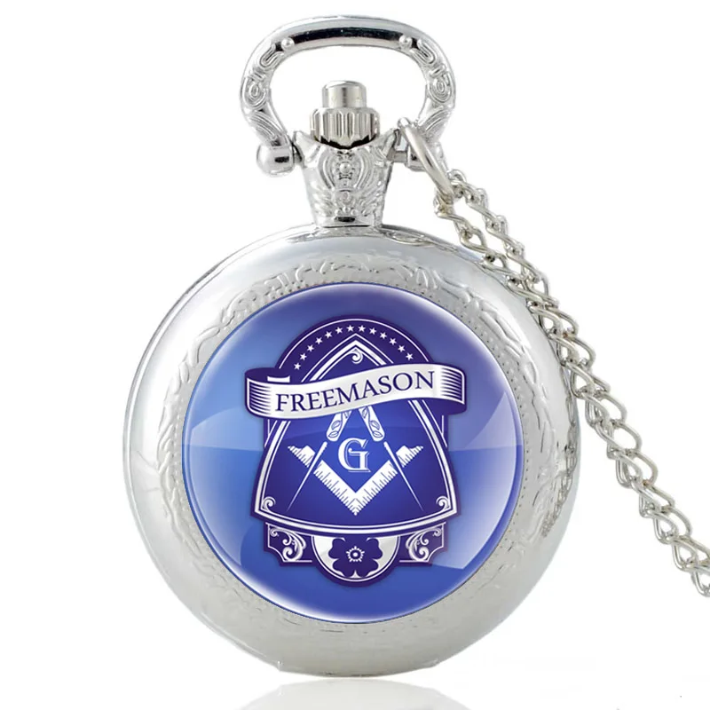 

New Arrivals Silver Freemason Badge Quartz Pocket Watch Vintage Men Women Pendant Necklace Watches Gifts PA167