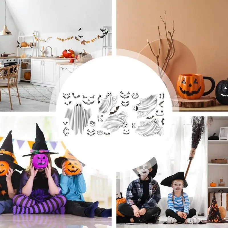 Glow In The Dark Halloween Decals Bat Ghost Window Clings Night Glow DIY Wall Decal Removable For Home Halloween Wall Decoration