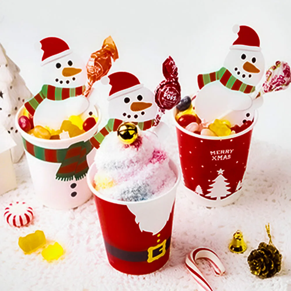 Party Decorations Christmas 25/50pcs Lot Cartoons Santa Claus Paper Cards Penguins Cake Pops Gift Package Candy Holders Festival