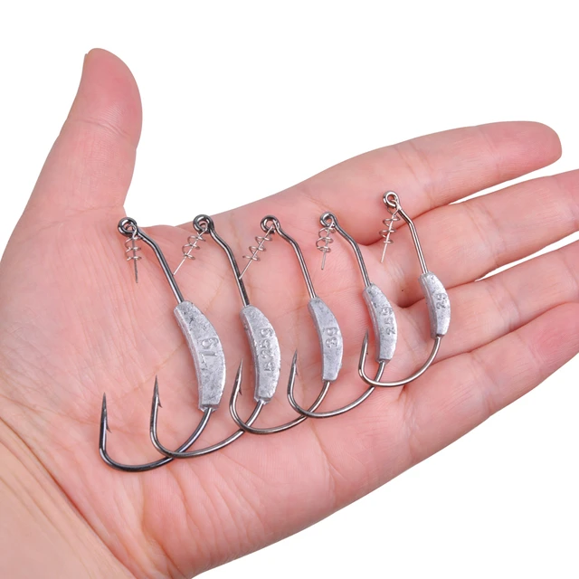 5Pcs Weighted Swimbait Hooks Lead Jig Head Worm Hooks With Twistlock Crank  Barbed Wide Gap Bass Fishing Texas Rig Hook - AliExpress