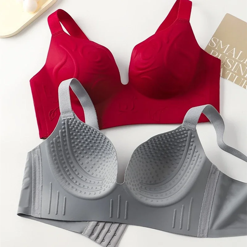 Scarless Big Breasts Show Small Underwear for Women's Thin Style Gathered with Sexy Large Size Bra Without Steel Rings 1