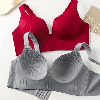 Scarless Big Breasts Show Small Underwear for Women's Thin Style Gathered with Sexy Large Size Bra Without Steel Rings 1