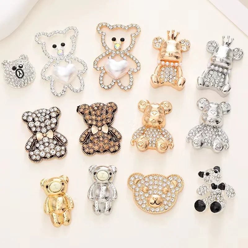 

1pcs Shiny Metal Bear Shoe Charms Vintage Shoe Decorations Pins for Women Girls Favor Gifts Pearls Sandal Accessories for Clog B