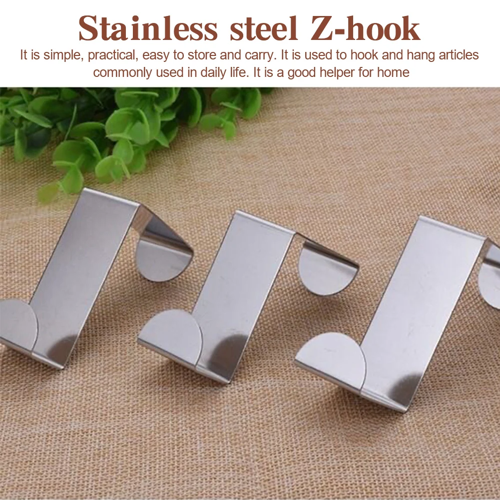 6pcs Stainless Steel Over Door Hook Heavy Duty For Hanging Z Shape Coats Durable Home Kitchen Bedroom Organizer Supplies storage hook door hook