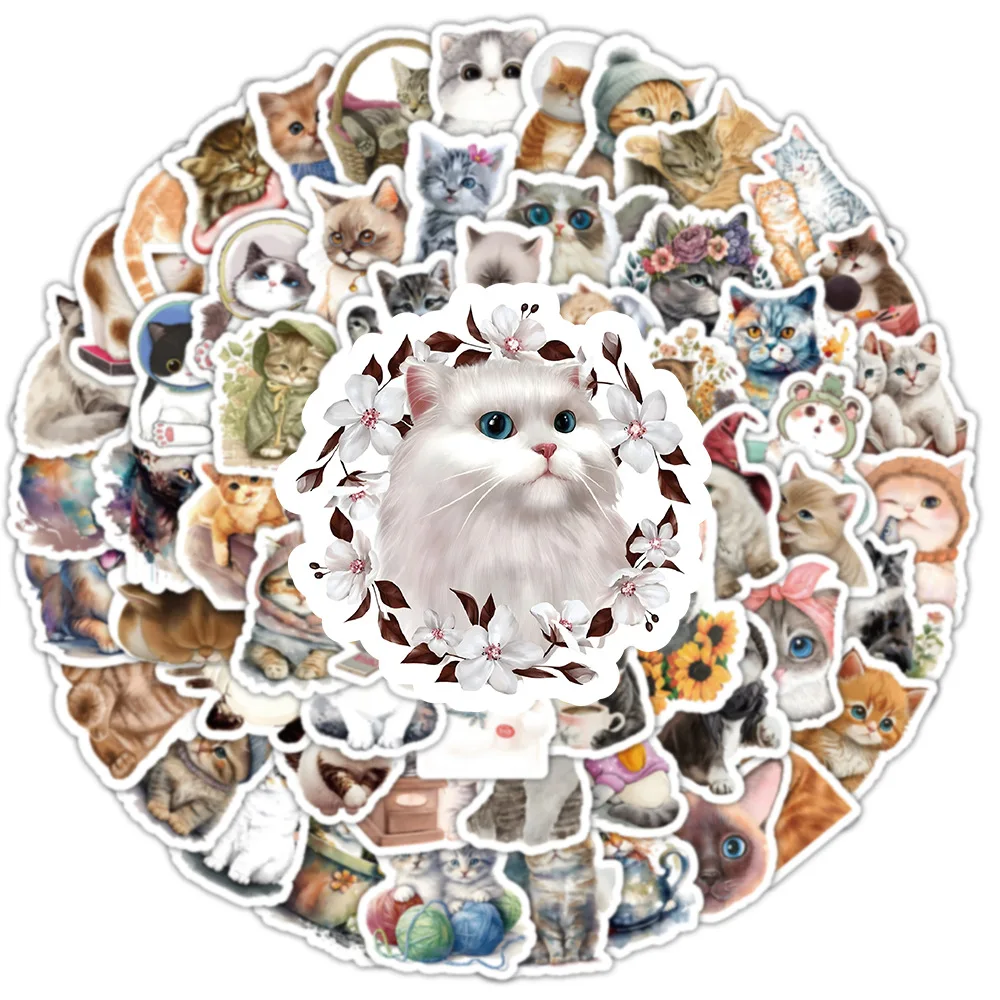 

10/30/50/100PCS Cute Cats Stickers Aesthetic Cartoon Kitten Decals For Kids DIY Diary Notebook Fridge Bike Phone Guitar Toys