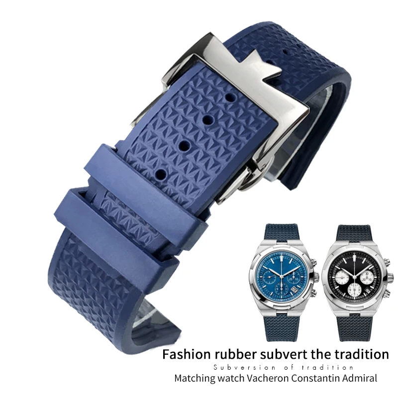 Convex End High Quality 24Mm * 7Mm Soft Fluoro Rubber Watchband For Vacheron 4500V Constantin 5500V 7900 Watch Strap Bracelets