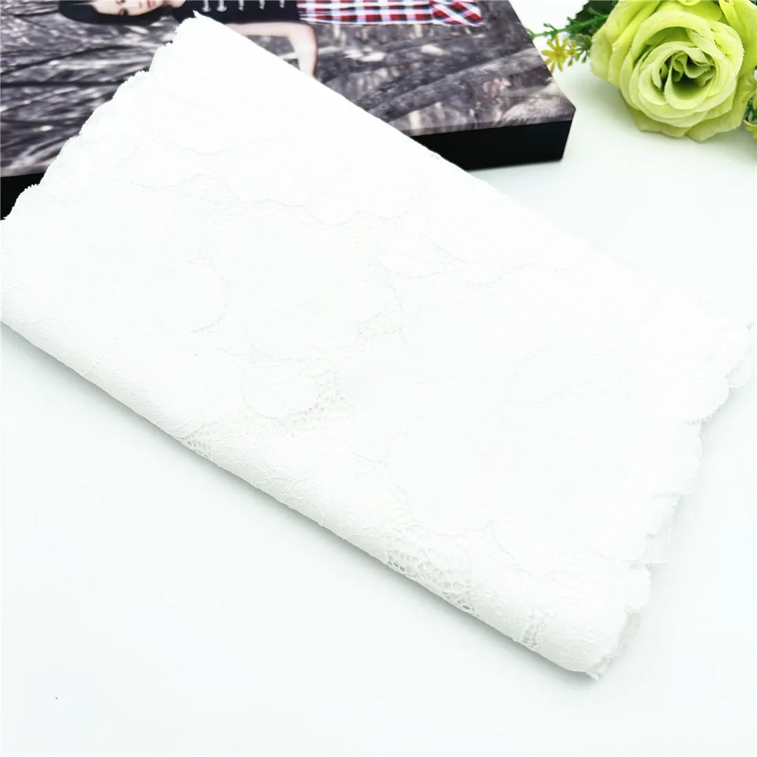 3y/lot Width 23.50cm White Shimmer Foil Elastic Stretch Lace Trim 5