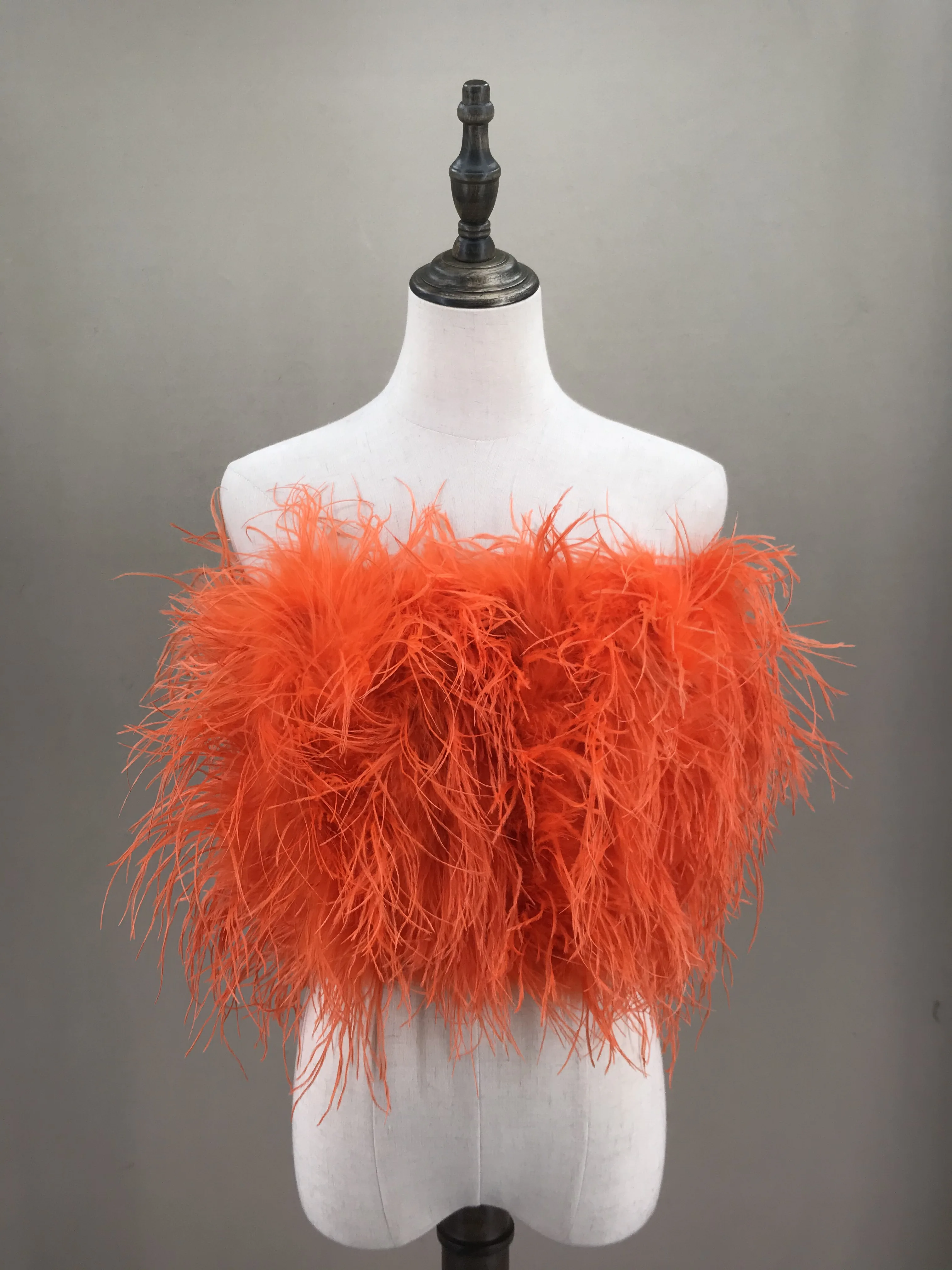 orange ostrich feather top