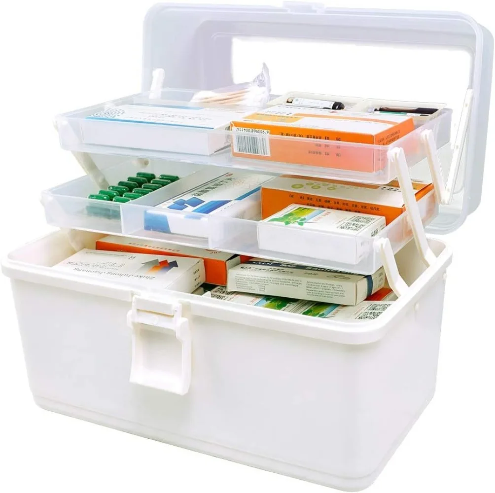 

Hershii Plastic Medical Storage Containers Medicine Box Organizer Home Emergencies First Aid Kit Pill Case 3-Tier With