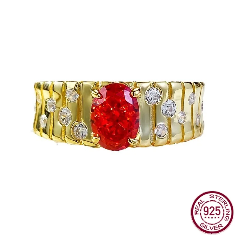 

Серебряное кольцо S925, 5*7, овальное, Fanta, с оранжевым ледяным цветком, высокоуглеродистые бриллианты, модное Универсальное кольцо, ювелирные изделия для женщин