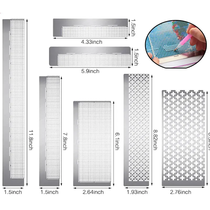 DIY Diamond Painting Steel Ruler Drawing Cross Stitch Tool Mesh Ruler Nano Drill Rhinestone Embroidery Point Drill Accessories