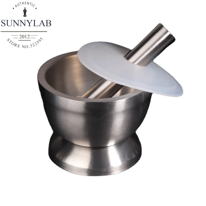 

Double Stainless Steel Metal Mortar Salt And Pestle Pedestal Bowl Garlic Press Pot Herb Mills Pepper Spice Grinder Pot Kitchen