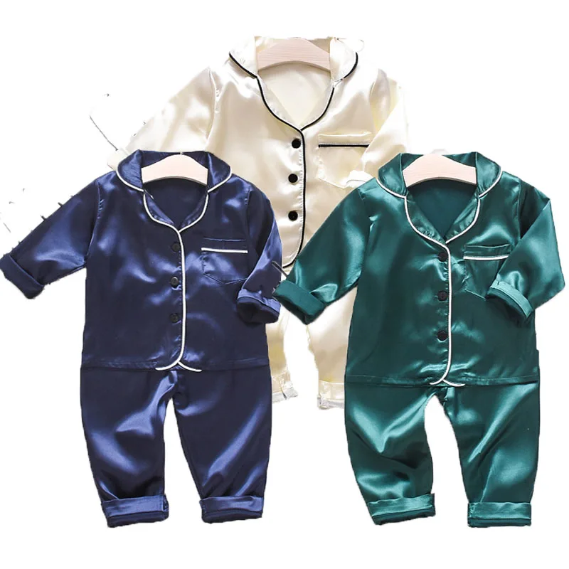 Children Pajamas Sets Baby Boys Clothes Casual Sleepwear Kids Solid Loungewear Tops+Pants Suits Toddler Girls Clothing Sets