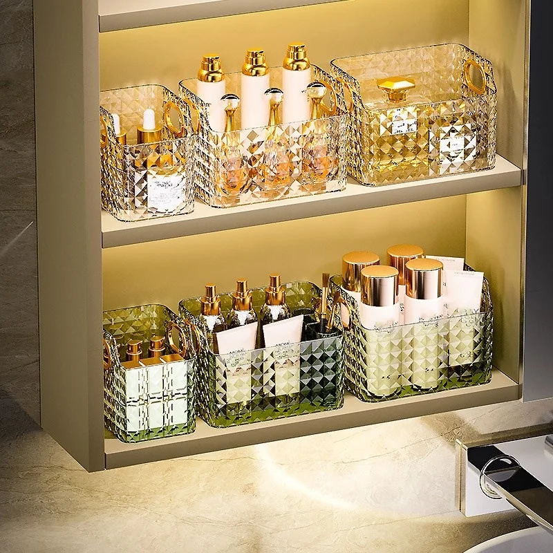 1pc accessible luxury mirror cabinet storage box bathroom transparent finishing washbasin makeup skin care storage basket