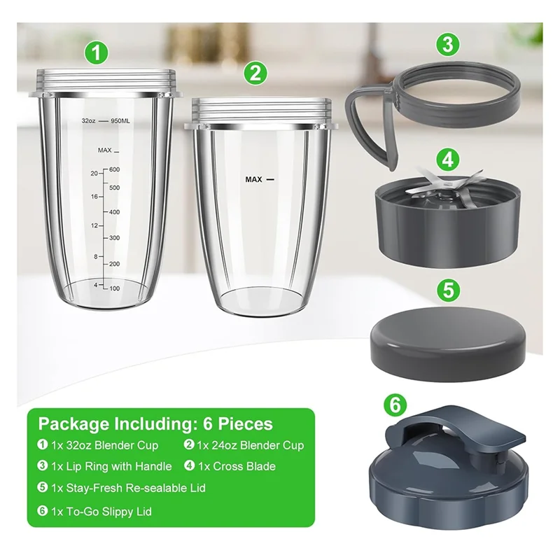 Sostituzione Tazza E Coperchio Per Frullatore - Compatibile Con 900W - Set Da 18/24/32 Oz