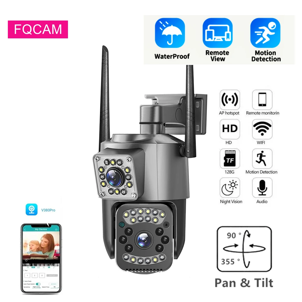 4Mp Wifi Speed Smart Dome Camera Outdoor Dual Screen Double Lens Home Security Ip Camera Video Pan Tilt Dome Camera V380 Pro