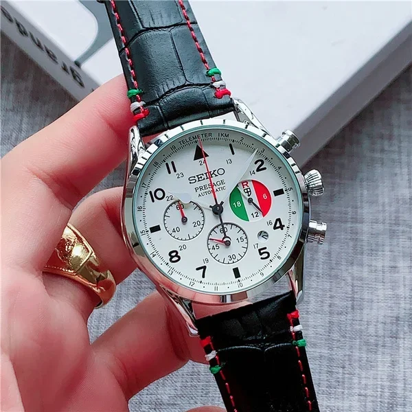 

Новинка 2024, мужские часы Seiko, ограниченная серия, модный многофункциональный хронограф, Роскошные Кварцевые часы с кожаным ремешком и датой, мужские часы