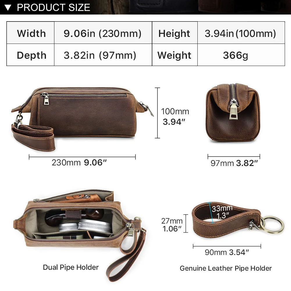 Genuine Leather Functional Pipe Bag Tobacco Pipe Smoking Stash Bag Herb Tobacco Pouch Clutch Case Smoking Accessories smoking accessories tobacco pipe tobacco smoking accessories smoking pipe