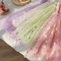 Robe d'été 2026 pour filles, motif marguerite mignon, jupe en tulle, robe de soirée décontractée, robe de princesse pour enfants avec bordure en dentelle florale, 2-8 ans 6