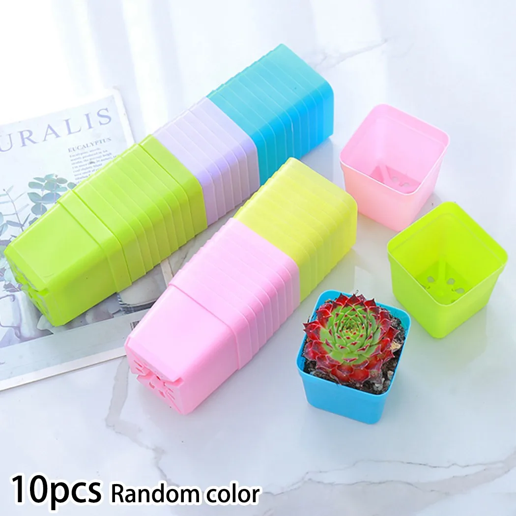 

10pcs Flower Pot Nursery Box 5.5cm Mini Square Flower Pot Colorful Plastic Plant Basin Indoor/outdoor Succulent Growth-Vessel