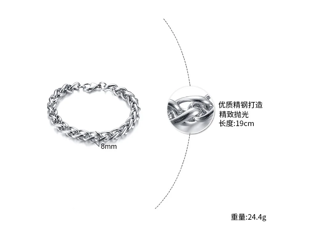 MÄNNER SCHMUCK 3 ZU 8MM BREITE EDELSTAHL WEIZEN KETTE ARMBAND 7,48 ZU 9 ZOLL KARABINERVERSCHLUSS – Detail 14