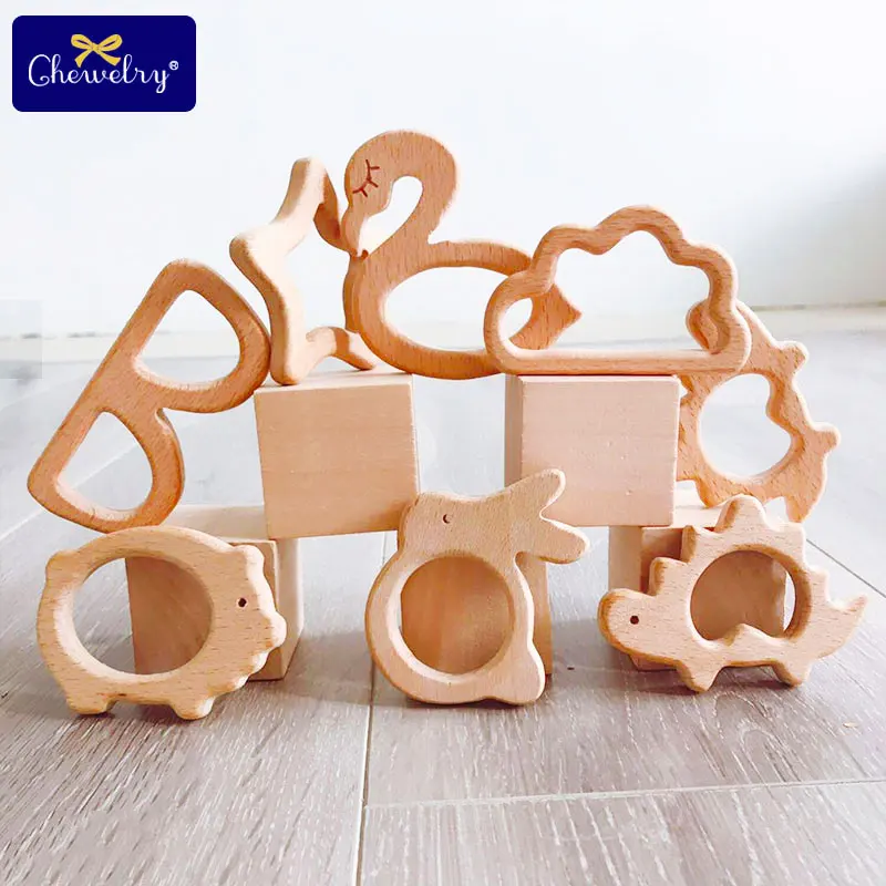 1PC Baby Wooden Teethers Food Grade Toys Wooden Animal Pig Rodent Flamingo Beech Wood Teething Bracelet Pendant teething toys baby teething toys