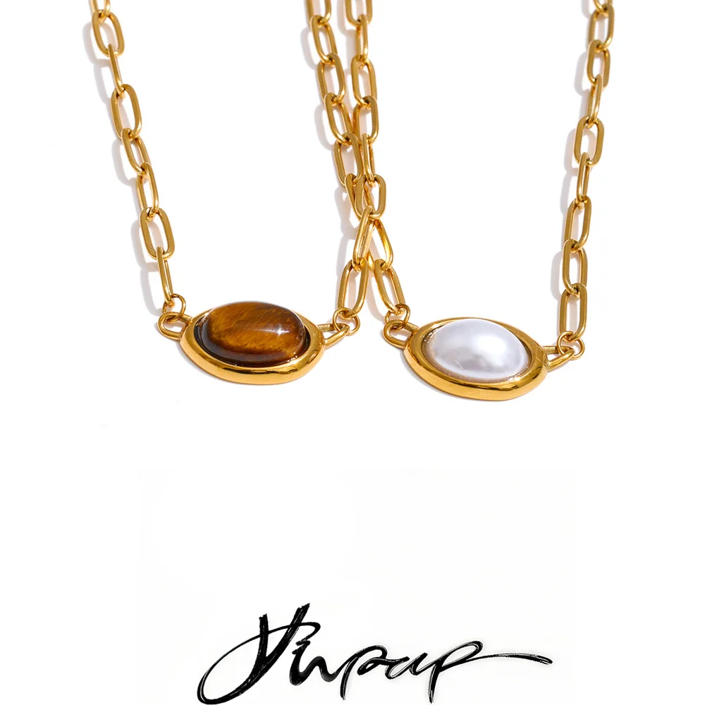 Yhpup Natural Tiger Stone Pendant Necklace for Women