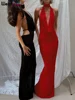 Weird Puss Hollow Halter Dress Women Low-Neck Backless Sexy Sleeveless Slits Robe Trend Midnight Banquet Coquettish Long Bodycon 4
