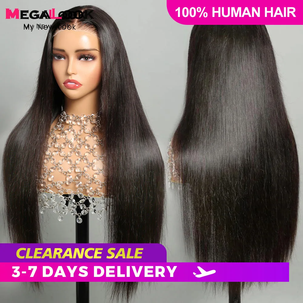 

MEGALOOK Wear and Go безклеевые прямые 4х 4 парики на сетке спереди парик из человеческих волос для женщин парики из человеческих волос предварительно выщипанные 28 дюймов