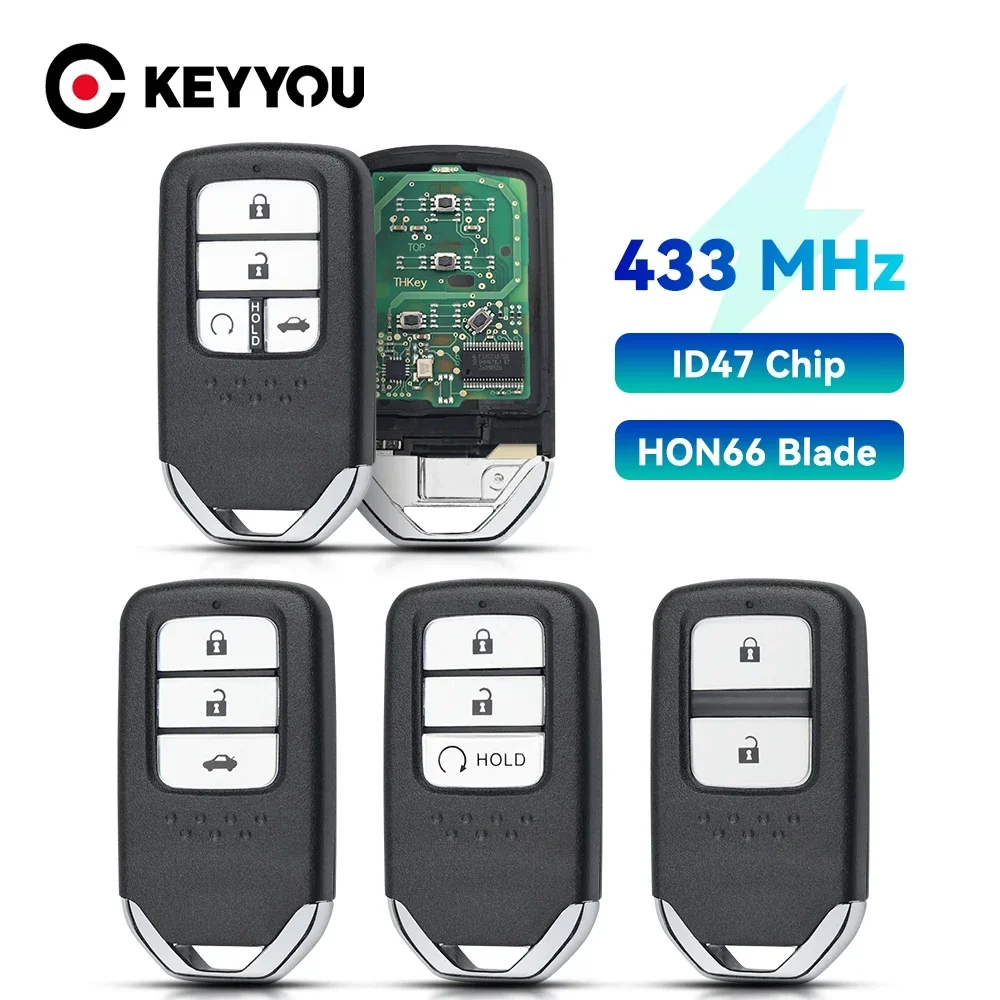 

KEYYOU KR5V2X 434Mhz ASK Remote Smart Car Key For Honda Greiz Fit City Jazz XRV Venzel HRV CRV ID47 Chip With Battery