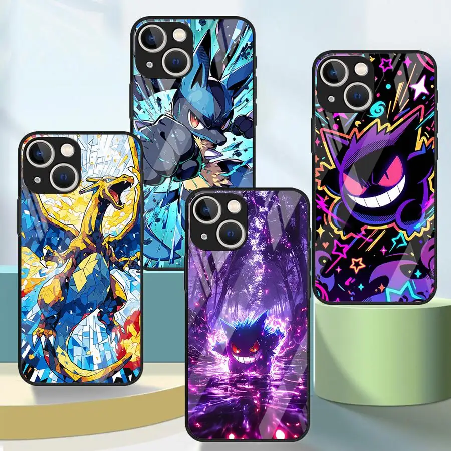 Handyhülle Glascase für iPhone 17 Pro Max 11 8 Air XR 14 16 12 13 15 Plus Anime Pokemon Gengar