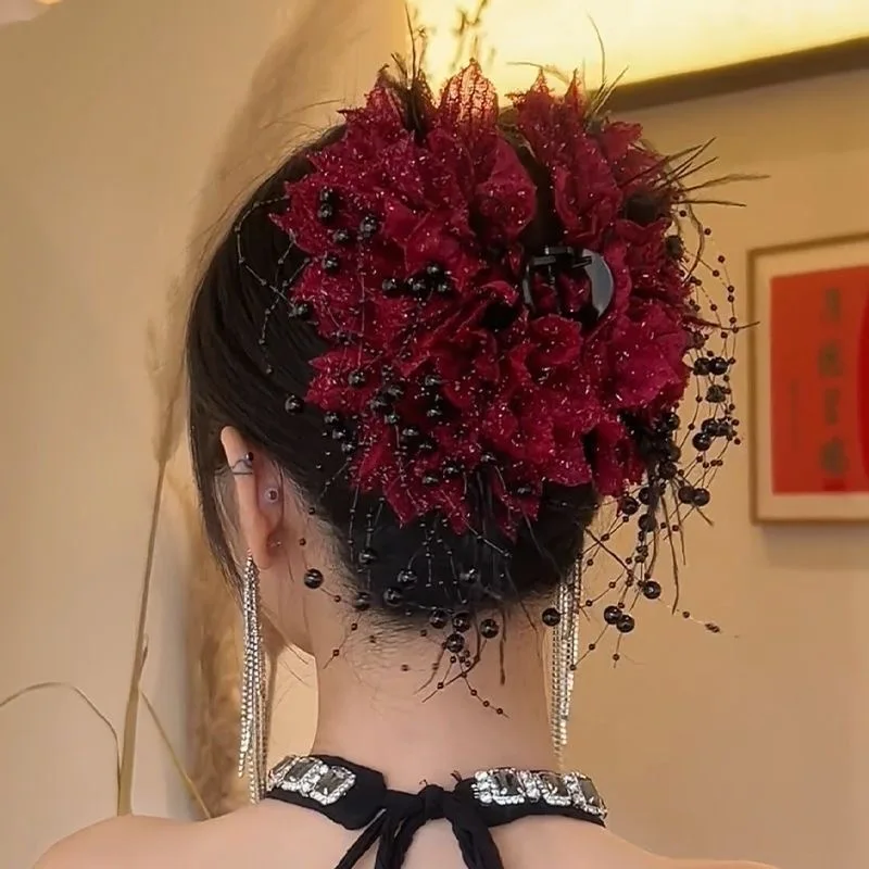 Vintage Große Damen-Blumen-Haarspangen, Modische Strass-Haarklammer, Haarnadel für Frauen, Haarschmuck, Pferdeschwanz-Haaraccessoires, Neu – Detail 12